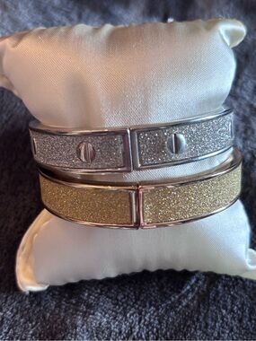 Silver and Gold Glitter Hinged Bangle Bracelets - Women Jewelry